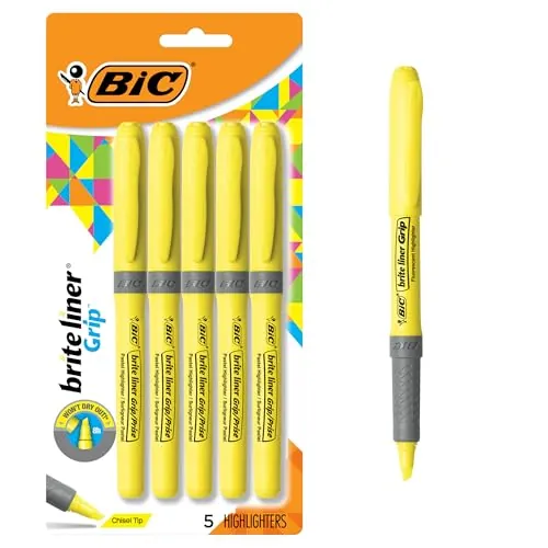 BIC Brite Liner Grip Highlighters Review: Yellow 5-Pack