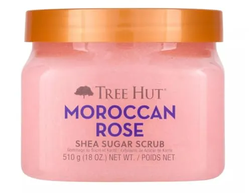 Tree Hut Moroccan Rose Body Scrub, Exfoliating & Hydrating Sugar Scrub with Shea Butter & Essential Oils, Smooth Skin, Body Exfoliator For All Skin Types, Self Care Gifts for Women, Vegan, 18 Oz
