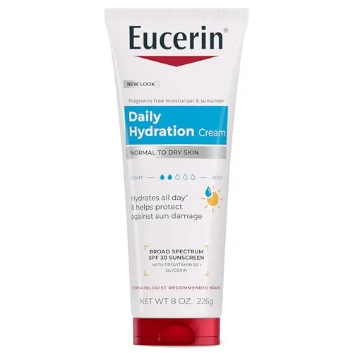 Eucerin Daily Hydration Broad Spectrum SPF 30 Sunscreen Body Cream for Dry Skin, Fragrance Free Sunscreen Moisturizer, 8 Oz Tube